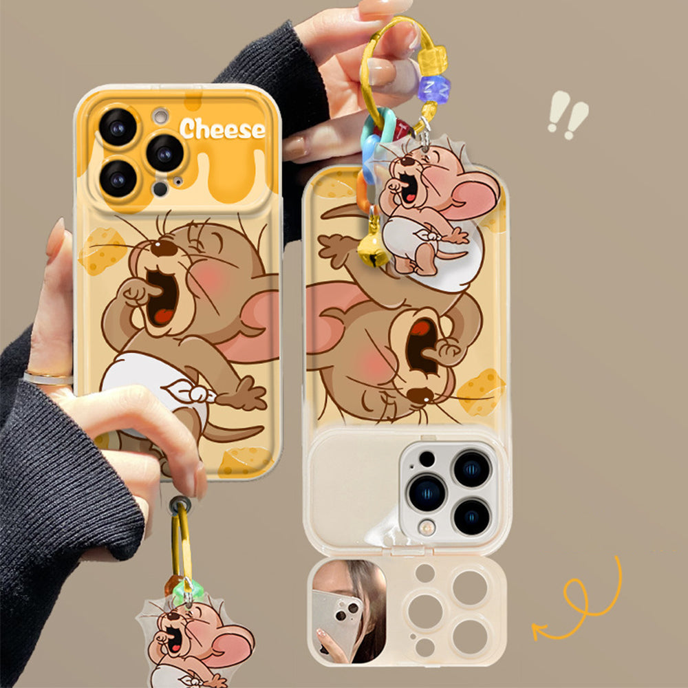 Mickey Mouse Cute Cheese Pendant Phone Case With Flip Mirror