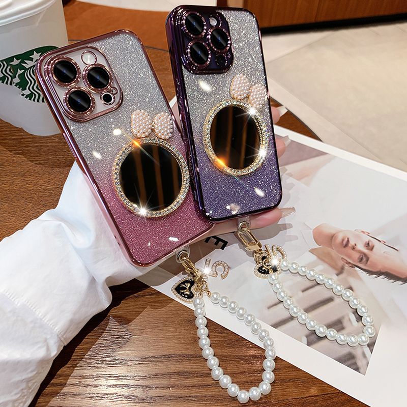 Graduated Rhinestone Mirrored iPhone Case with Bracelet