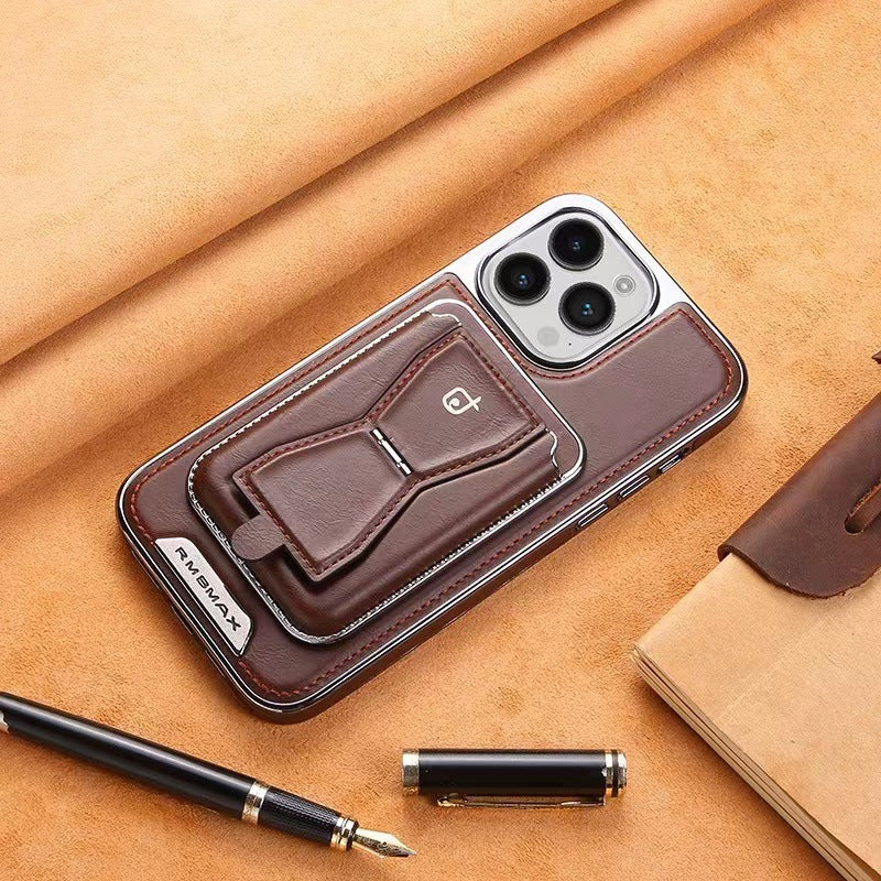 Leather Phone Case with Magnetic Back Card Holder and Stand