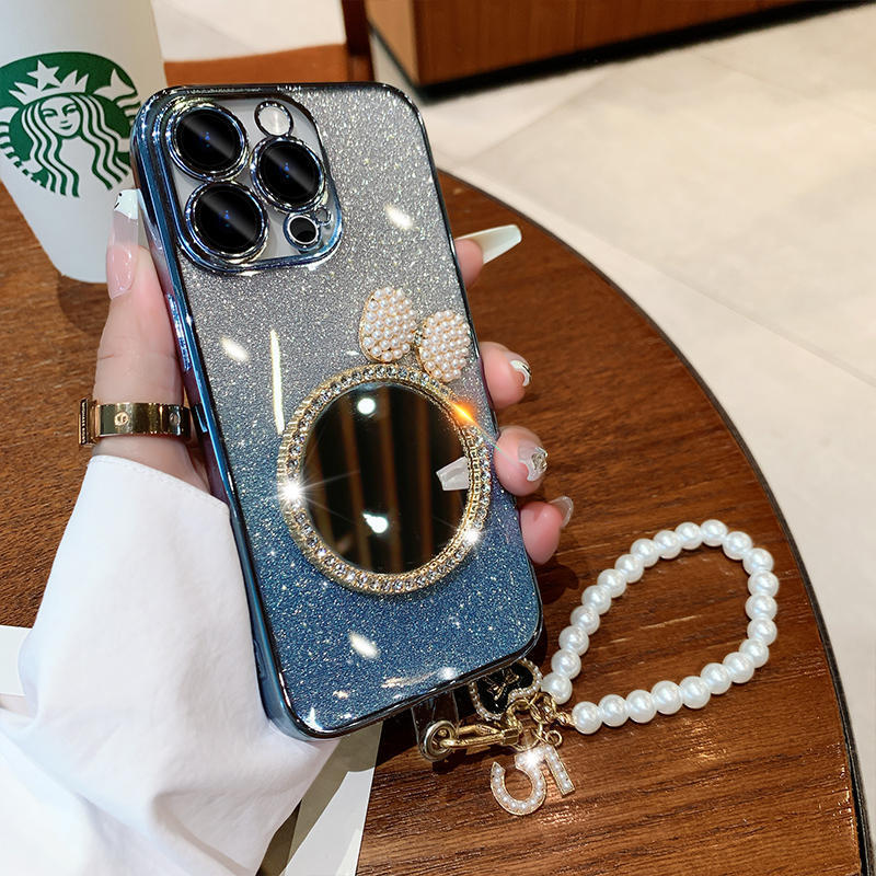 Graduated Rhinestone Mirrored iPhone Case with Bracelet