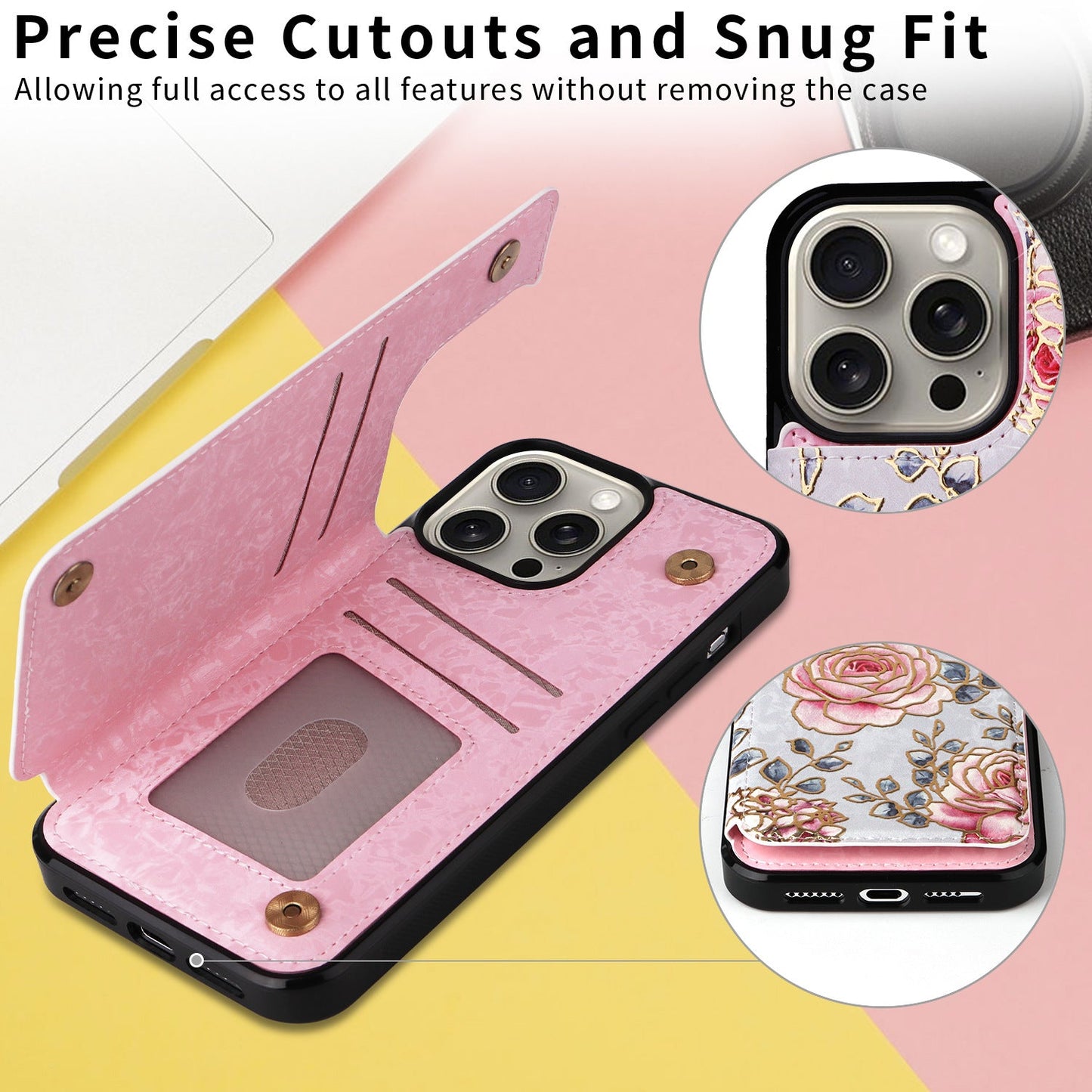 New Flower Print Anti-theft Double Buckle Hot Stamping Leather Case For iPhone