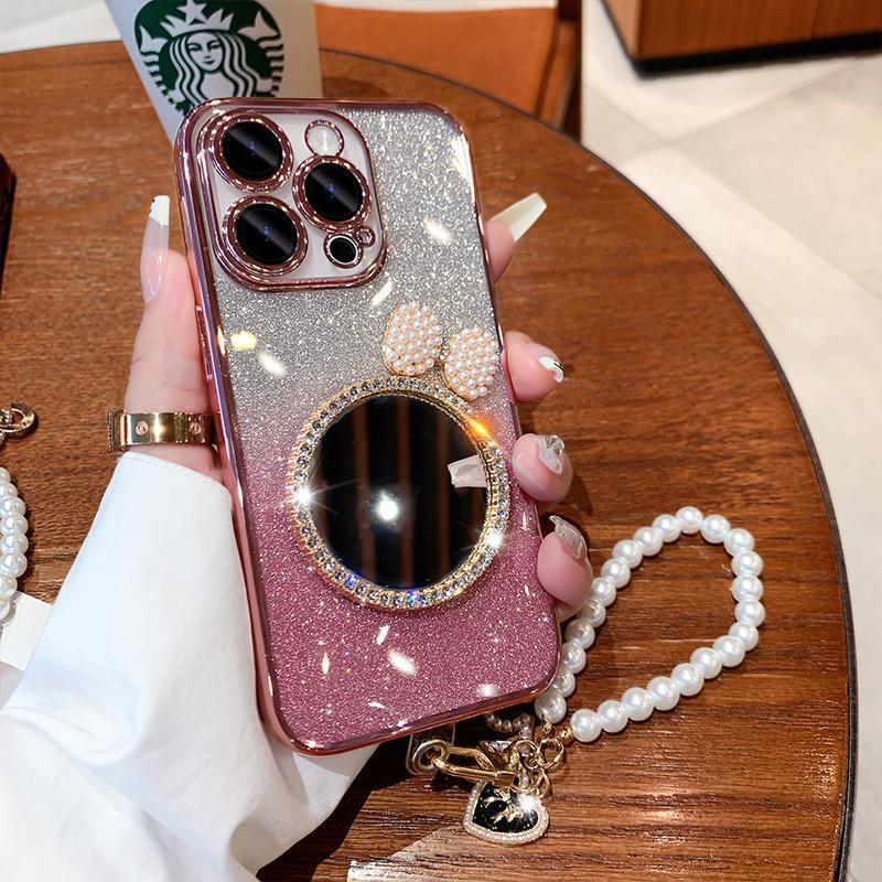 Graduated Rhinestone Mirrored iPhone Case with Bracelet