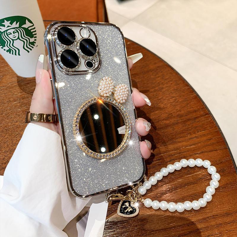 Graduated Rhinestone Mirrored iPhone Case with Bracelet