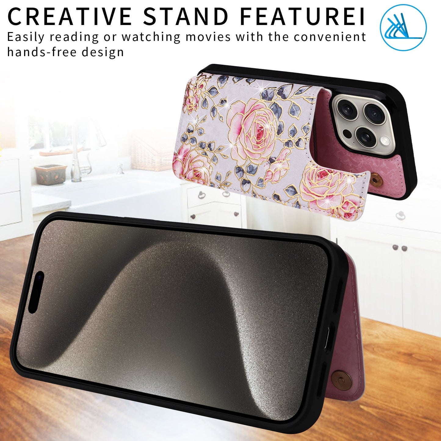 New Flower Print Anti-theft Double Buckle Hot Stamping Leather Case For iPhone