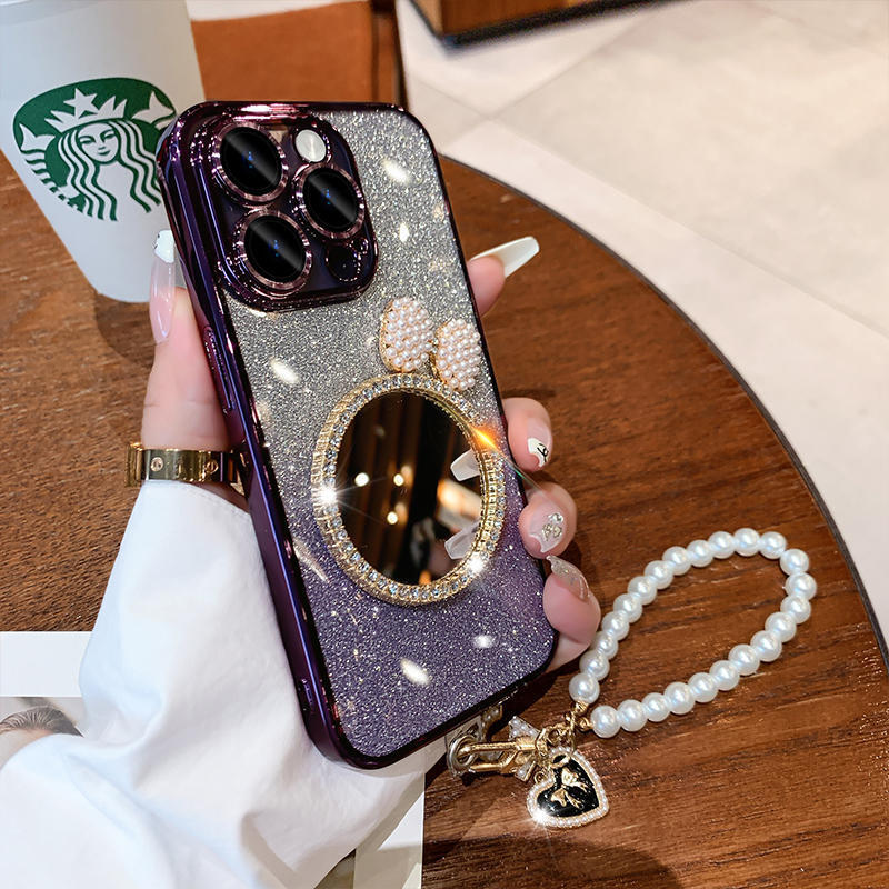 Graduated Rhinestone Mirrored iPhone Case with Bracelet