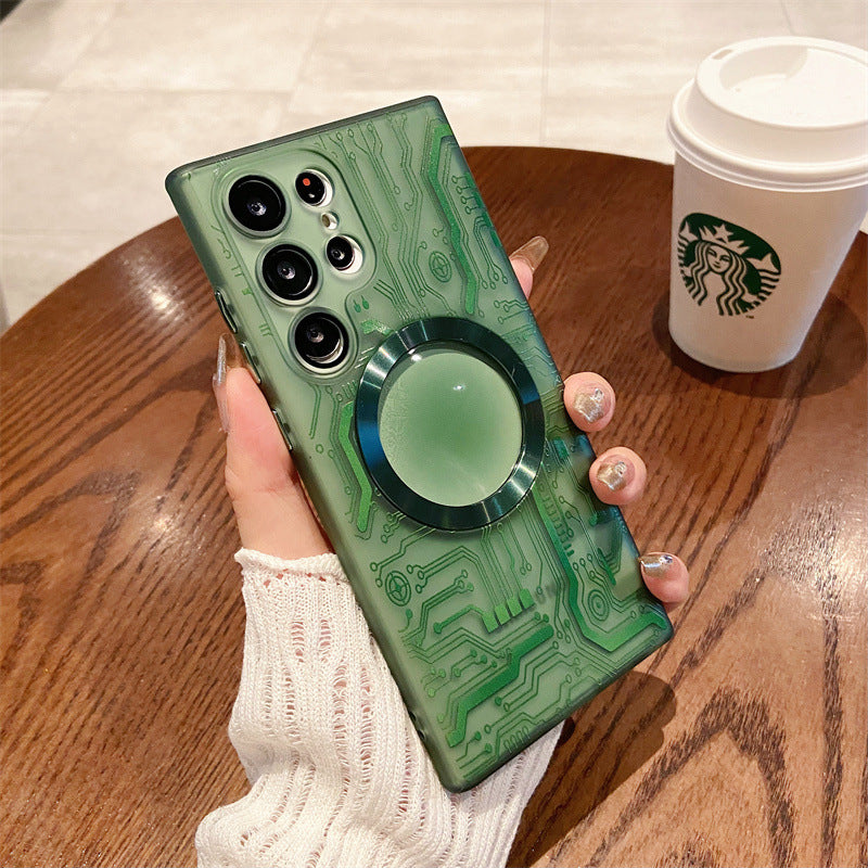 Transparent Circuit Board Pattern  Magnetic Phone Case