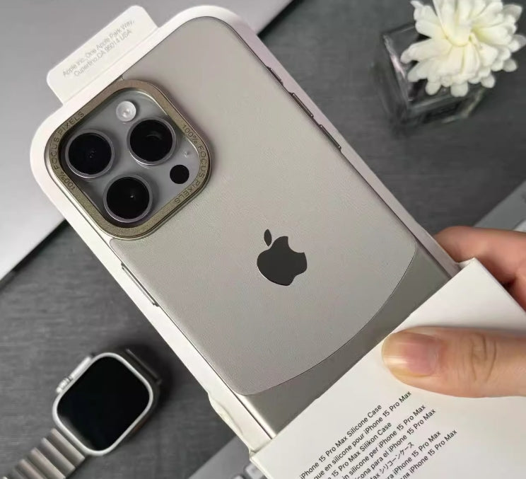 Luxurious Double Metal Frame Plain Leather Phone Case
