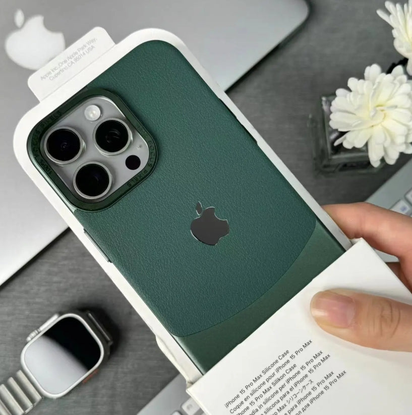 Luxurious Double Metal Frame Plain Leather Phone Case