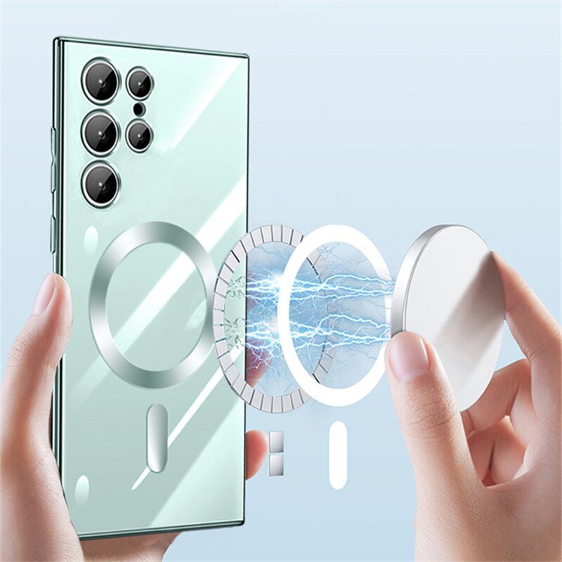 Magnetic Plating Clear Back Cover For Samsung Galaxy