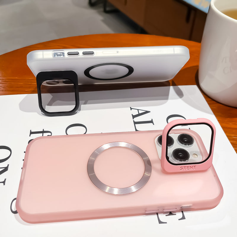 Matte Texture Magnetic Lens Bracket Protection Case Cover for iPhone