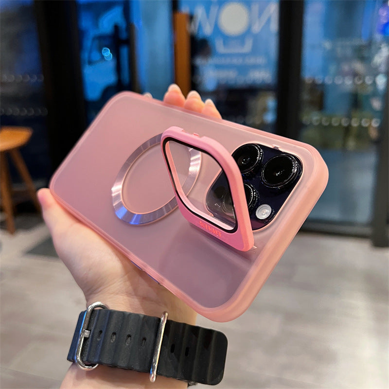 Matte Texture Magnetic Lens Bracket Protection Case Cover for iPhone