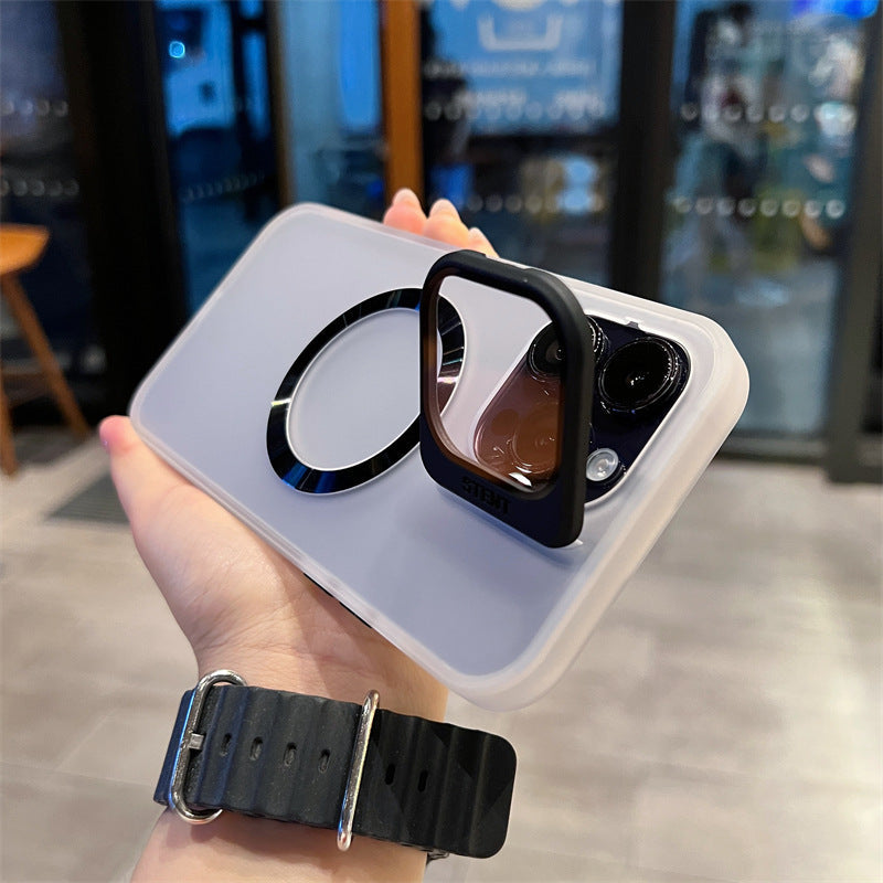 Matte Texture Magnetic Lens Bracket Protection Case Cover for iPhone