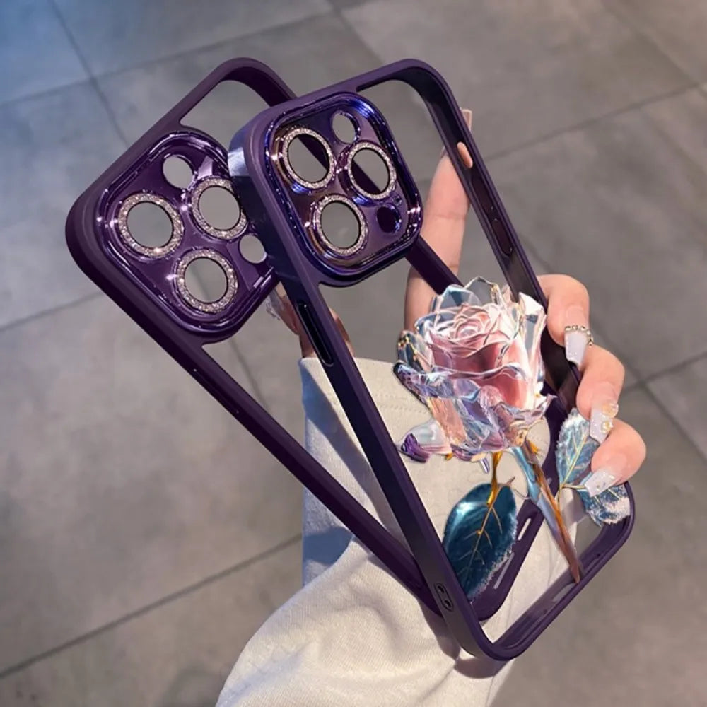 No Yellowing Crystal Rose Lens Protection Case for IPhone