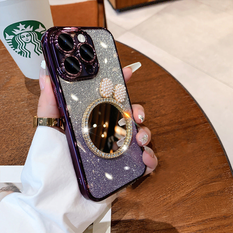 Graduated Rhinestone Mirrored iPhone Case with Bracelet