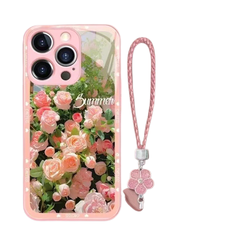 Metal Glass Rose Pattern Case Cover For iPhone