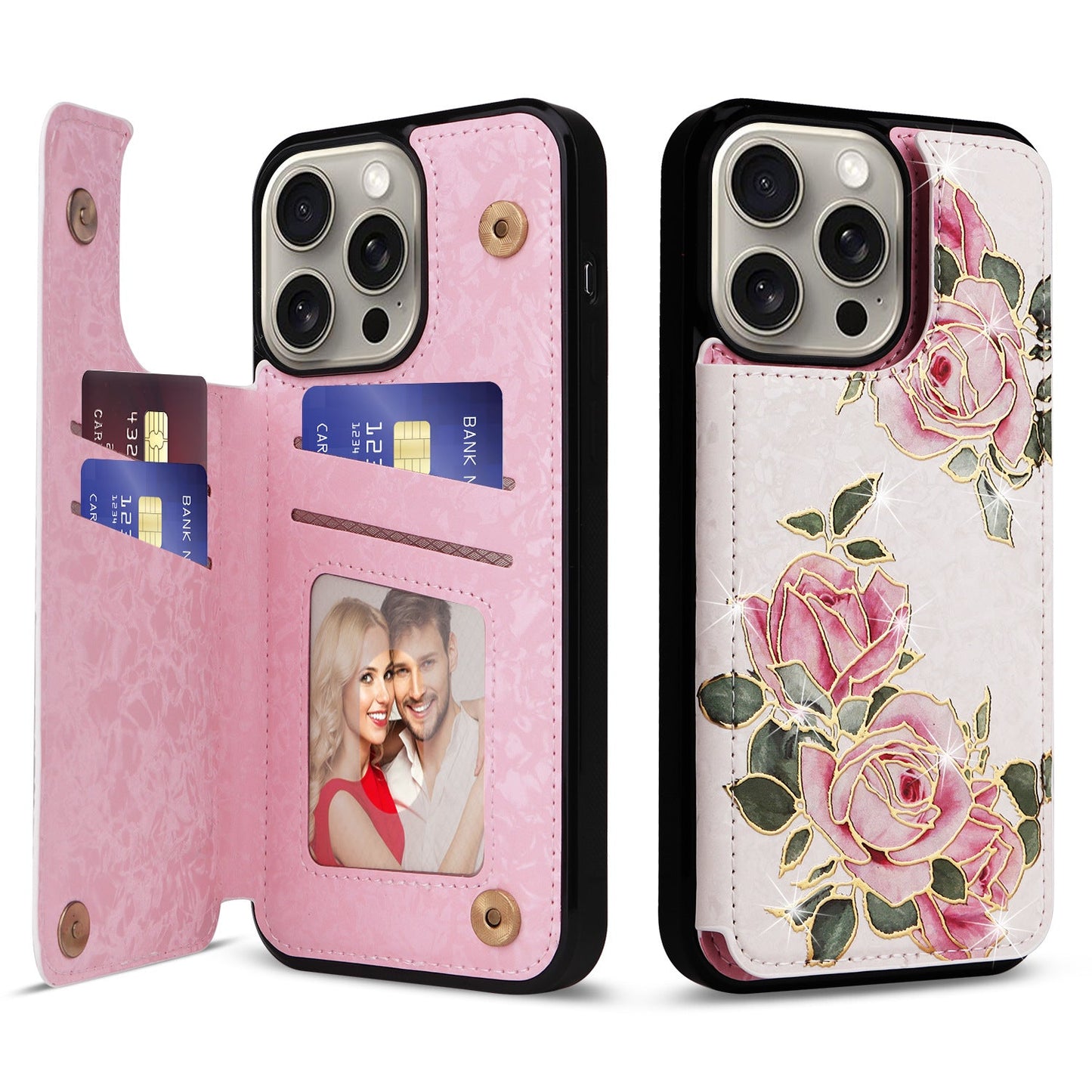 New Flower Print Anti-theft Double Buckle Hot Stamping Leather Case For iPhone