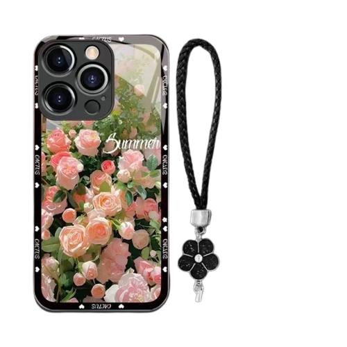 Metal Glass Rose Pattern Case Cover For iPhone