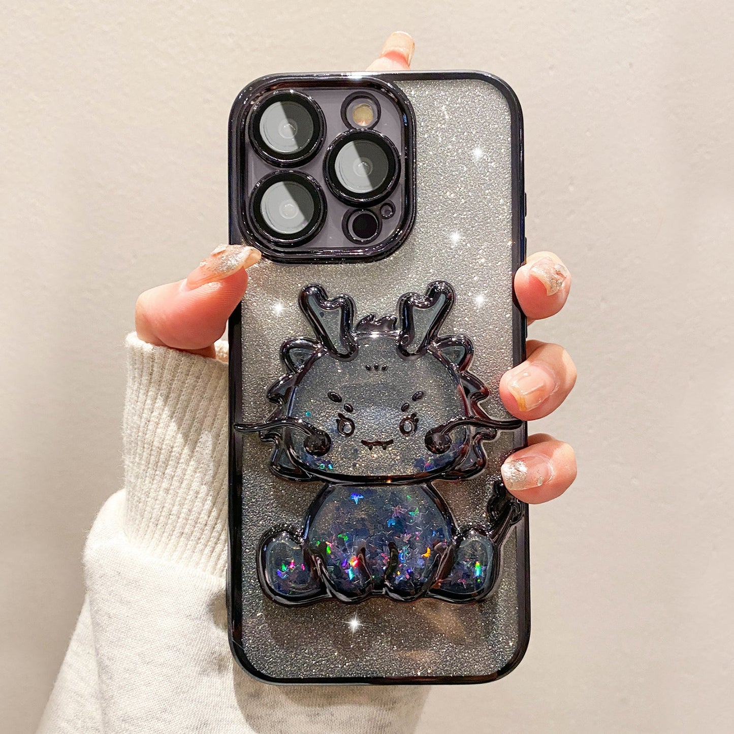 New Year Flow Salon Gradient Glitter Lens Protector iPhone Case
