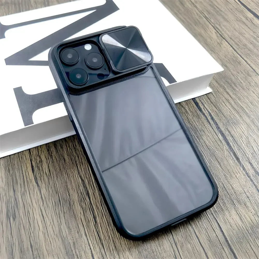Camera Lens Slide Transparent Case For iPhone