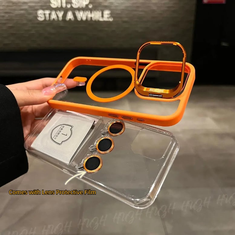 Transparent Lens Holder Magnetic iPhone Case with Lens Film