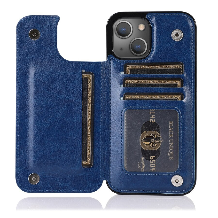Wallet Double Button Leather Case For iPhone