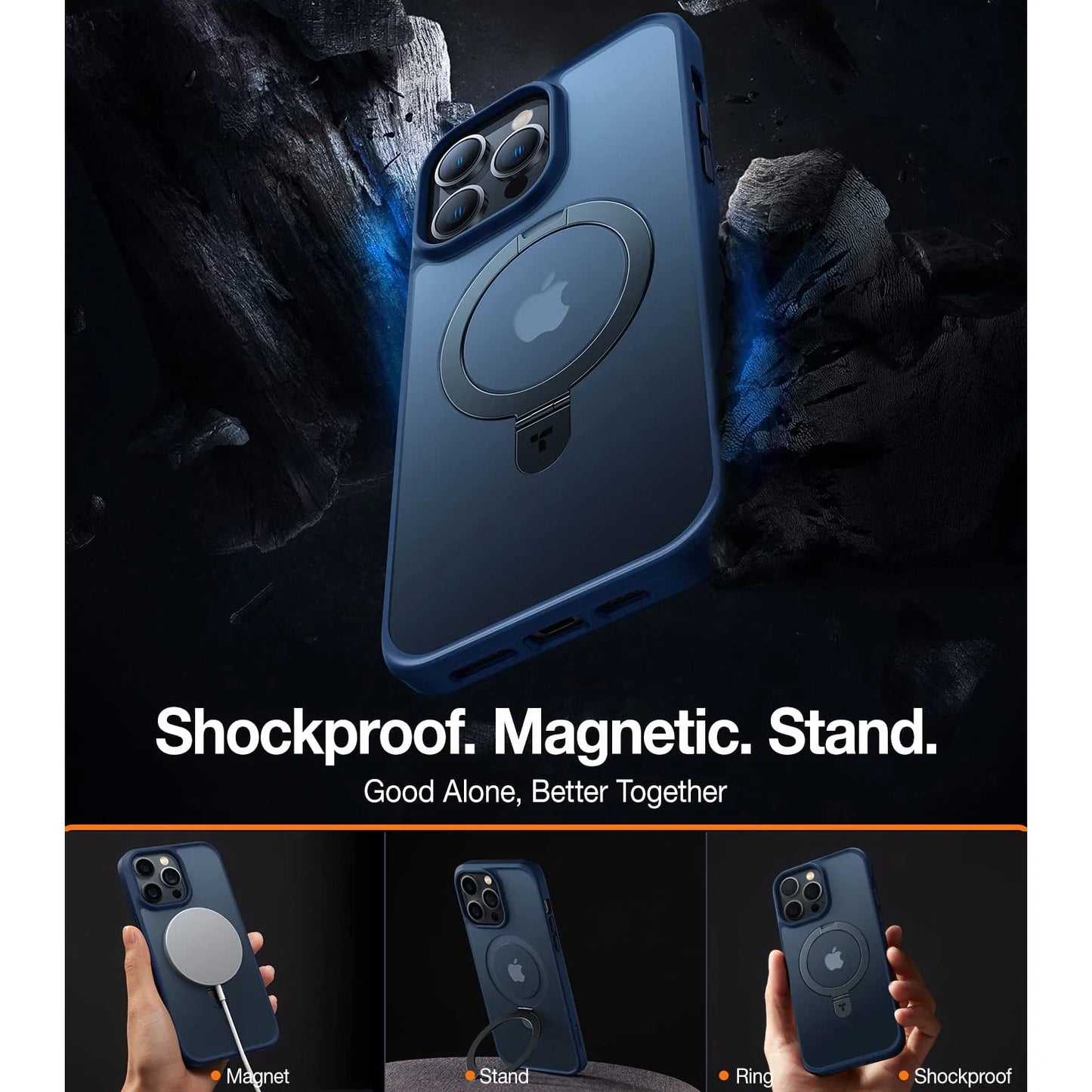 New Design Shockproof iPhone 15 Case Compatible with MagSafe (with Stand)