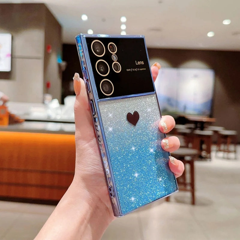 Samsung large window love glitter gradient mobile phone case