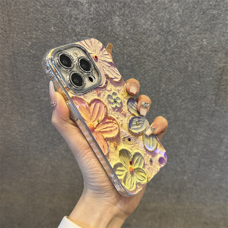Blu-ray Diamond-studded Colorful Flower Phone Case