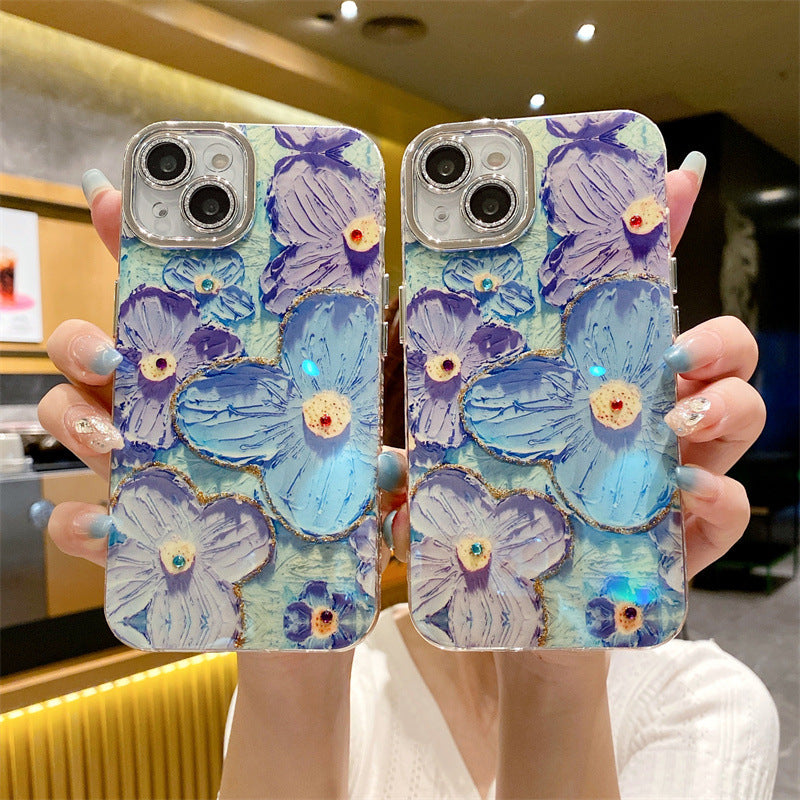 Blu-ray Diamond-studded Colorful Flower Phone Case  For iPhone 15 Series