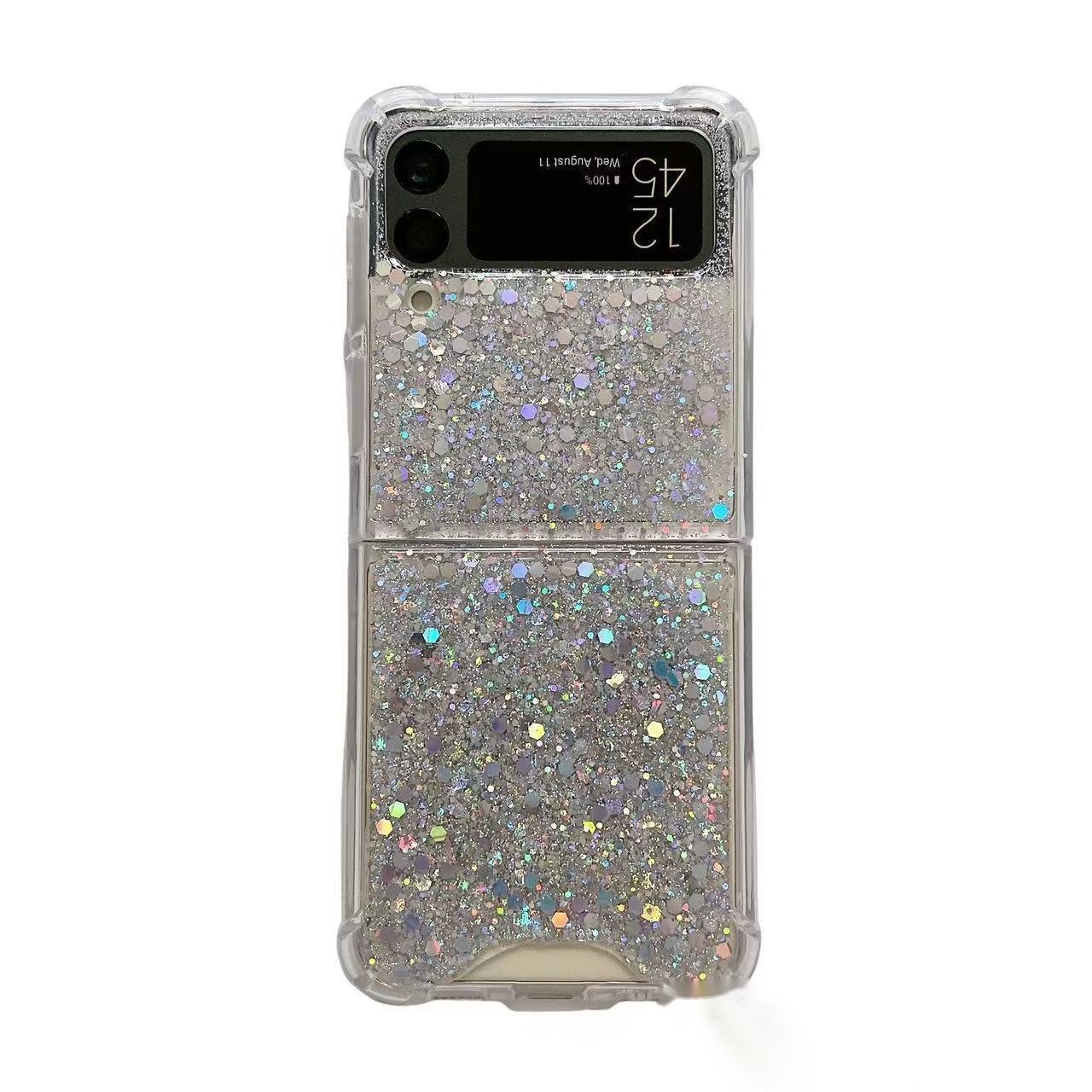 Samsung Galaxy Z Flip 3/4/5/6 Clear Case, Soft Clear Flexible Rubber Glitter Sparkle Case Corners Shockproof Protective Cover