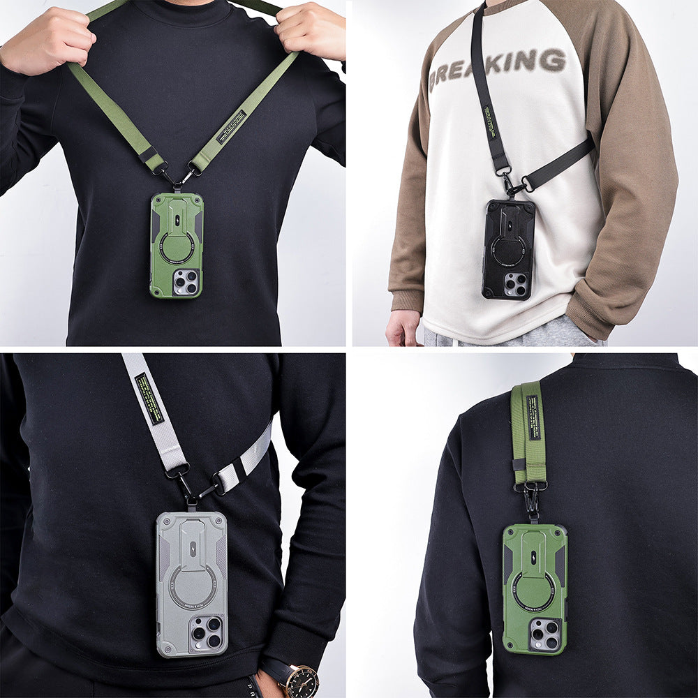 Mecha magnetic invisible holder mobile phone protective case with same style lanyard