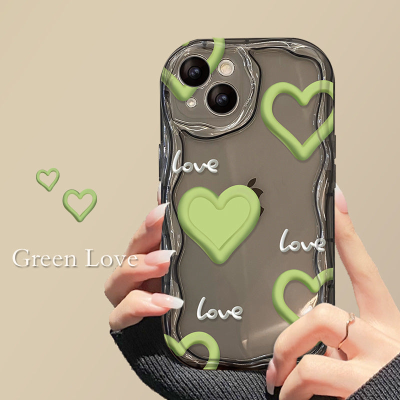 Transparent Green Heart Cream Pattern Mobile Phone Case