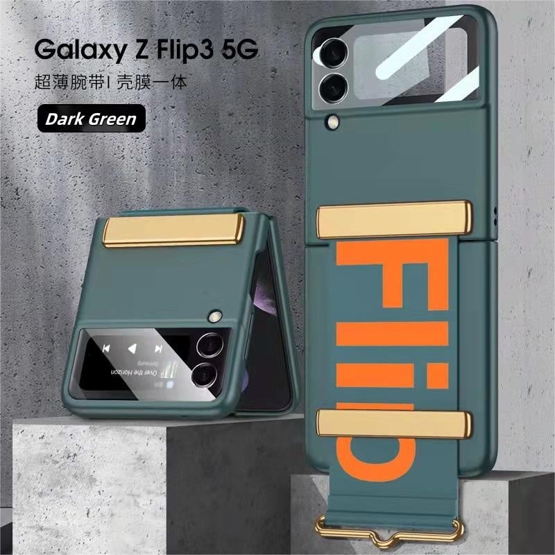 Ultra-thin anti-fall folding protective case with letter wristband stand for Galaxy Z Flip 3/Galaxy Z Flip 4/Galaxy Z Flip 5/Galaxy Z Flip 6