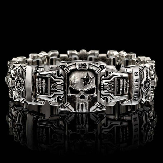 Armed Forces Destiny Struggle Skull Interlock Silver Bracelet