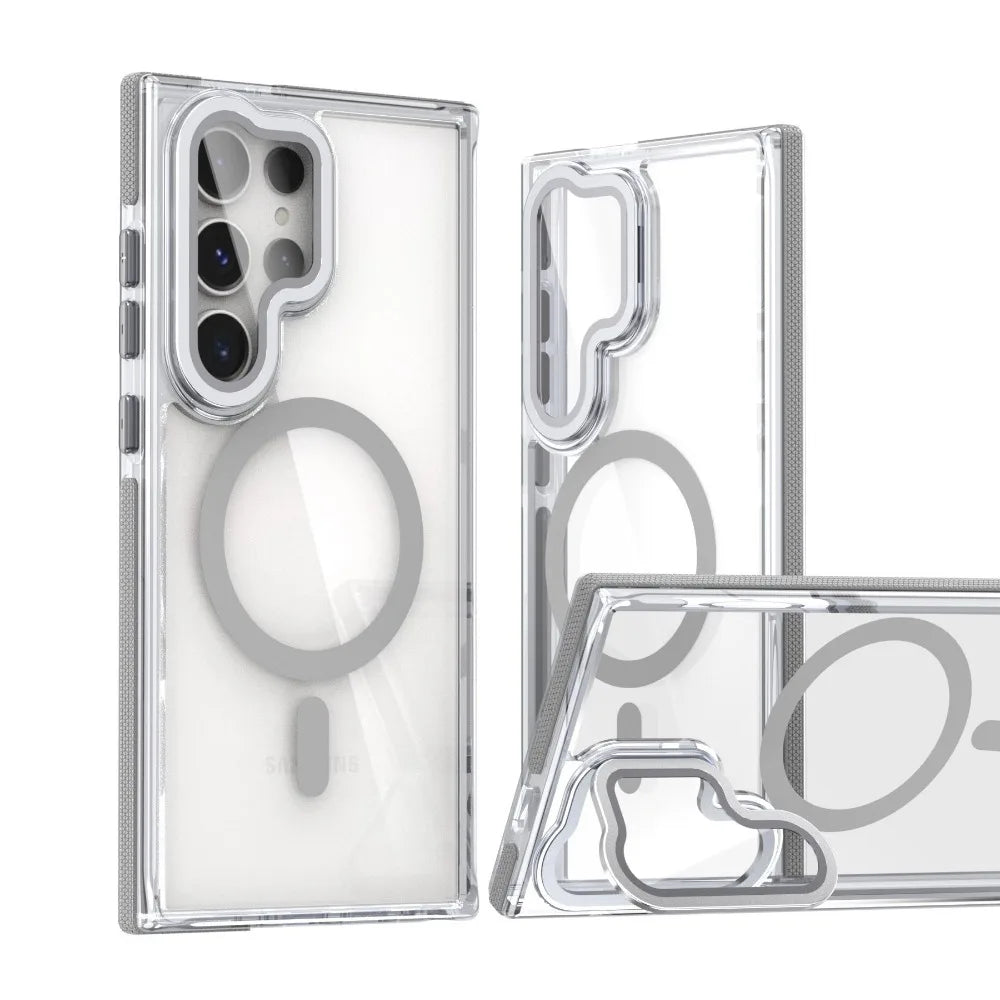 2025 New Transparent Phone Case for Samsung Galaxy S25/S24/S23/S22 Ultra Magnetic Bracket Cover