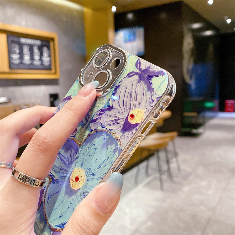 Blu-ray Diamond-studded Colorful Flower Phone Case  For iPhone 15 Series