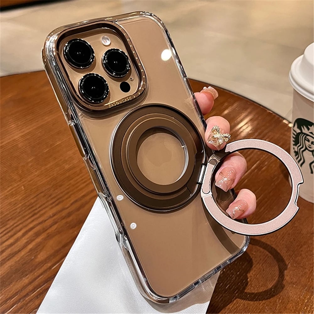 Luxury Magsafe Magnetic Transparent 360°Rotating Holder Stand Phone Case