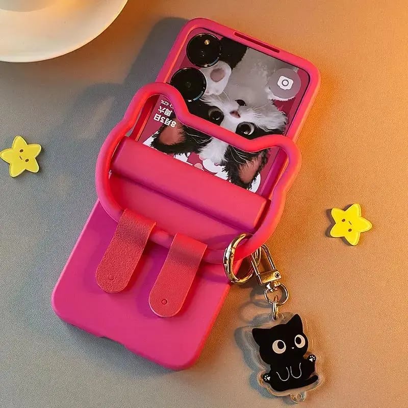 Cartoon Portable Cat Phone Case for Galaxy Z Flip6/Flip5/Flip4/Flip3