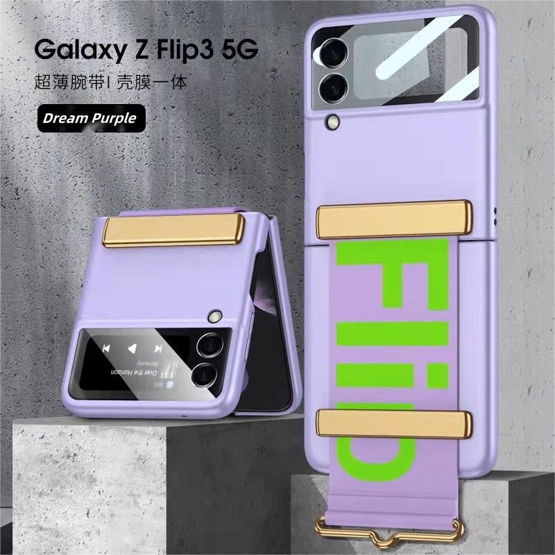 Ultra-thin anti-fall folding protective case with letter wristband stand for Galaxy Z Flip 3/Galaxy Z Flip 4/Galaxy Z Flip 5/Galaxy Z Flip 6