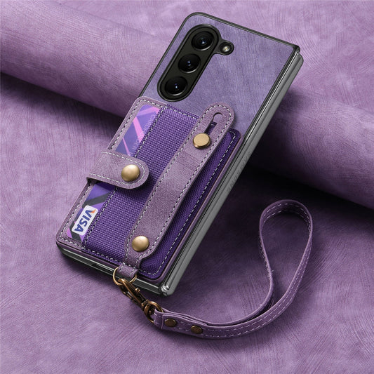 Wristband Lanyard Card Slot Leather Case Samsung Z Fold Phone Case