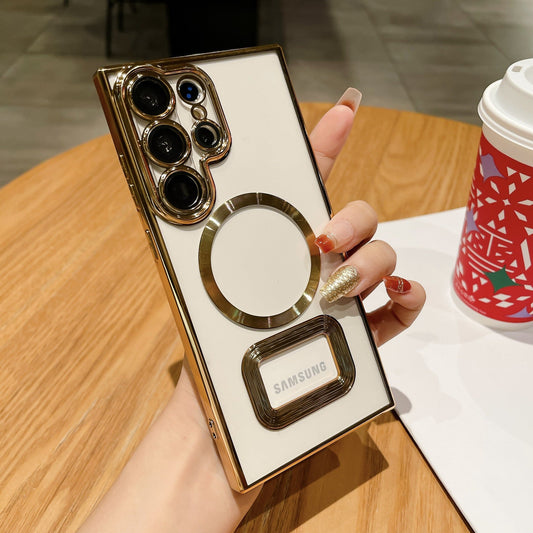 Electroplated Magnetic Anti-fall Phone Case With Built-in Lens Film For Samsung