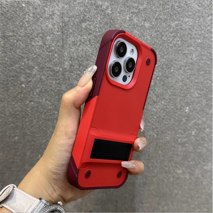 Premium Solid Color Phone Case with Built-in Stand, Enhanced Drop Protection & Raised Edges for Camera and Screen