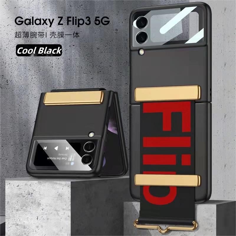 Ultra-thin anti-fall folding protective case with letter wristband stand for Galaxy Z Flip 3/Galaxy Z Flip 4/Galaxy Z Flip 5/Galaxy Z Flip 6