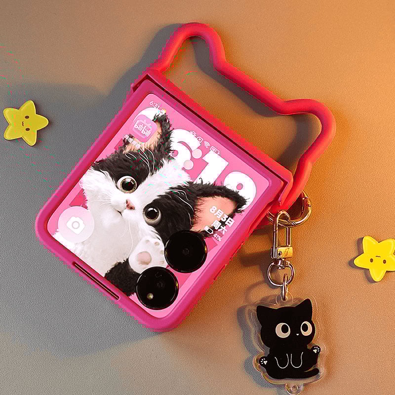 Cartoon Portable Cat Phone Case for Galaxy Z Flip6/Flip5/Flip4/Flip3