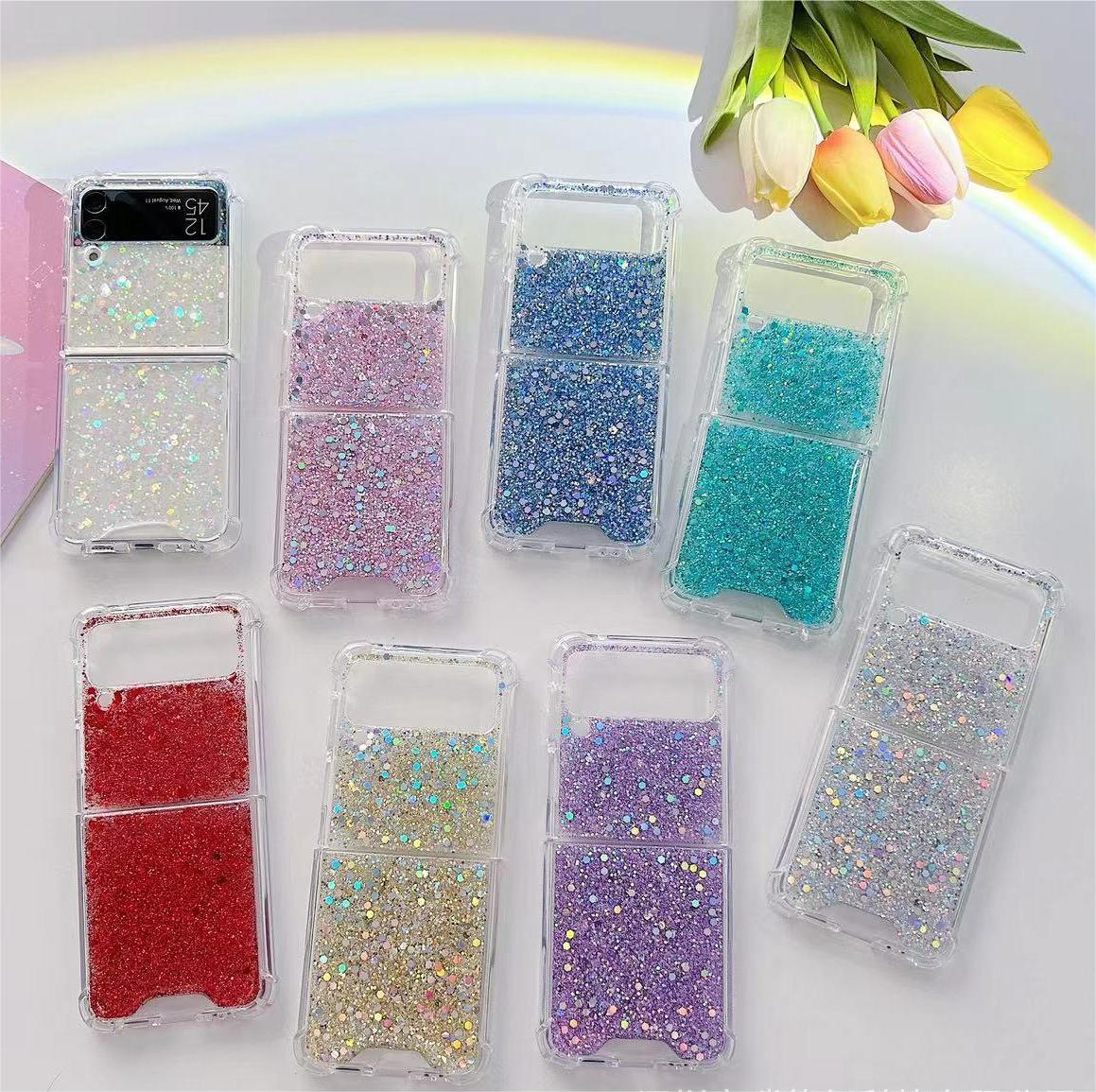 Samsung Galaxy Z Flip 3/4/5/6 Clear Case, Soft Clear Flexible Rubber Glitter Sparkle Case Corners Shockproof Protective Cover