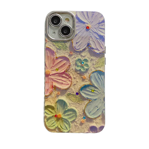 Blu-ray Diamond-studded Colorful Flower Phone Case  For iPhone 15 Series