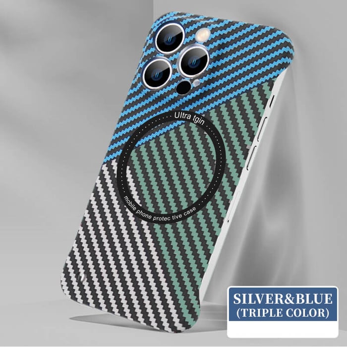 Triple Color Blocking Carbon Fiber Magnetic charging Case For iPhone