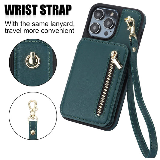 🔥Card Slot Phone Case with Zipper Pocket Kickstand Purse Hand Strap Cover for iPhone/Samsung