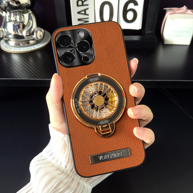 Lychee Leather Pattern Stand Phone Case