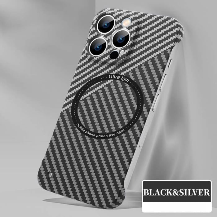 Triple Color Blocking Carbon Fiber Magnetic charging Case For iPhone